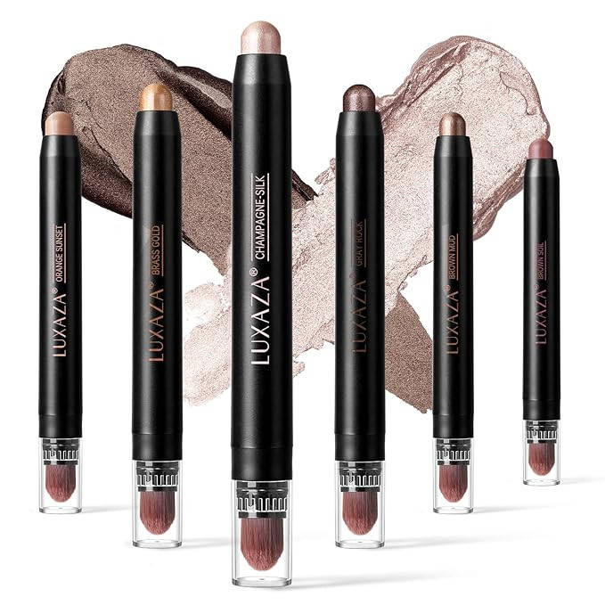 LUXAZA 6 PCS Brown Neutral Metallic Eyeshadow Stick Set, Champagne Cream Eye Shadow Pencil Crayon... | Amazon (US)