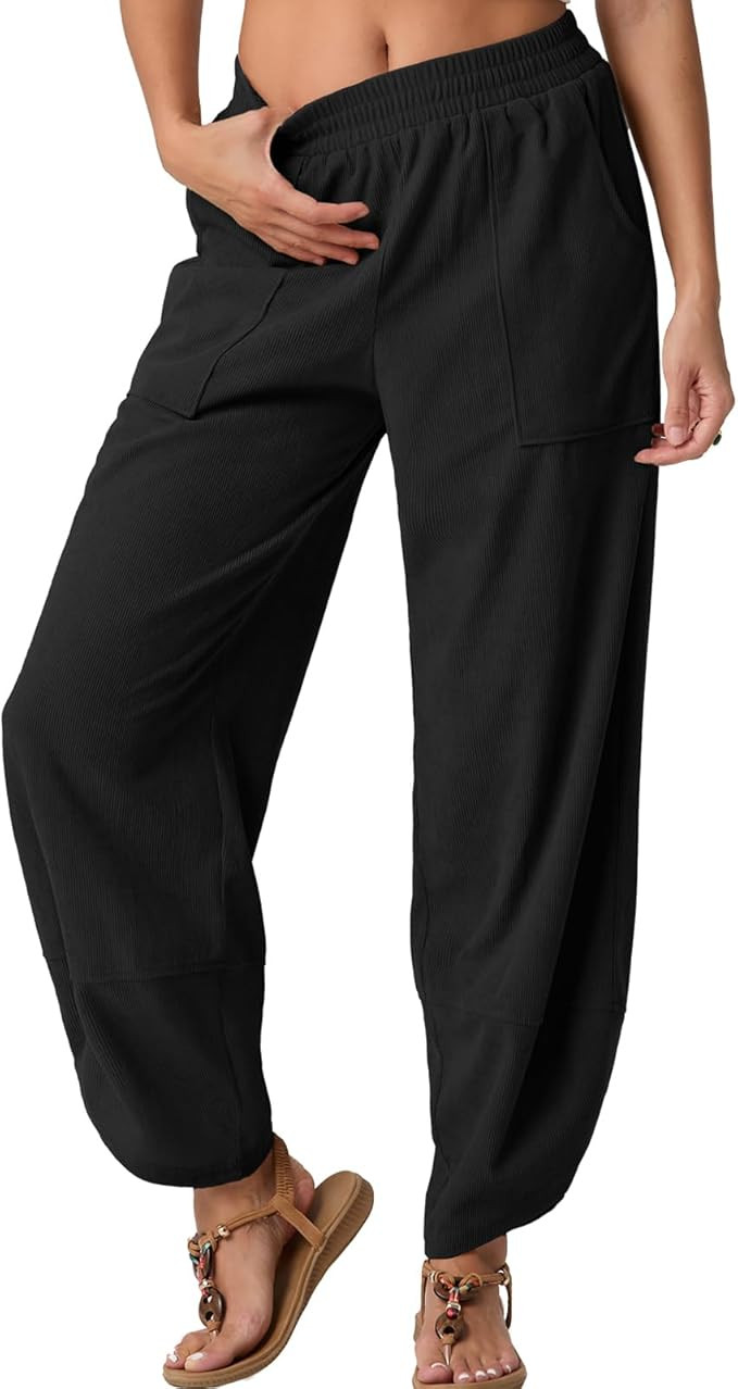 FREEOAK Womens Wide Leg Harem Pants Palazzo Boho Casual Loose Elastic Waist 2025 Travel Vacation ... | Amazon (US)