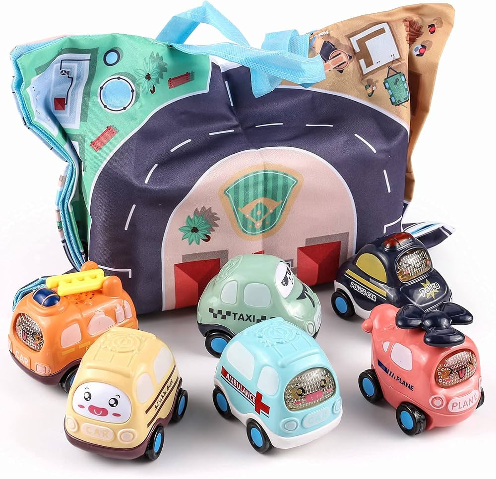 XQW Inertia Baby Toy Cars Gifts with Storage Bag, 6 Pcs Push and Go Kids Early Educational Toys f... | Amazon (US)