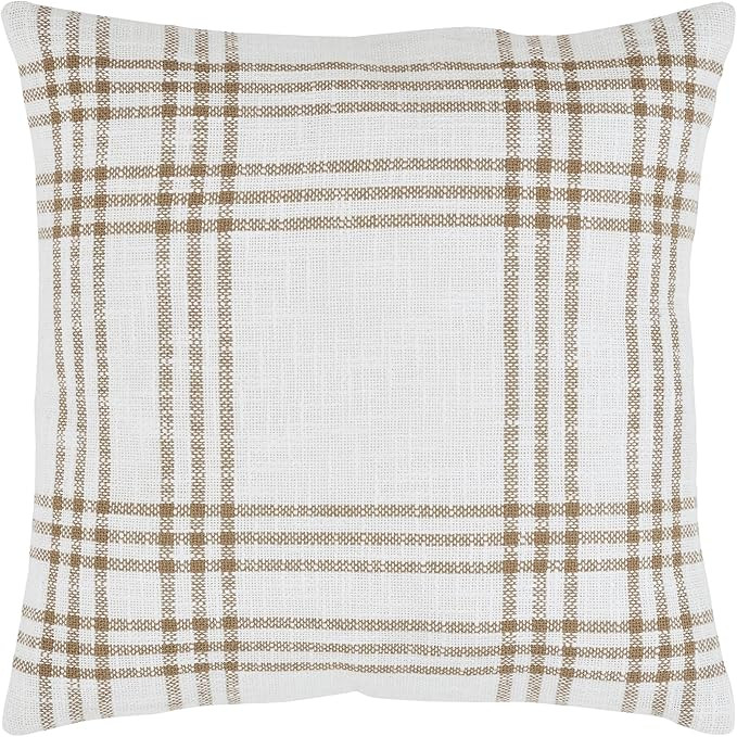 VHC Brands Plaid Pillow, Wheat, 18x18 | Amazon (US)