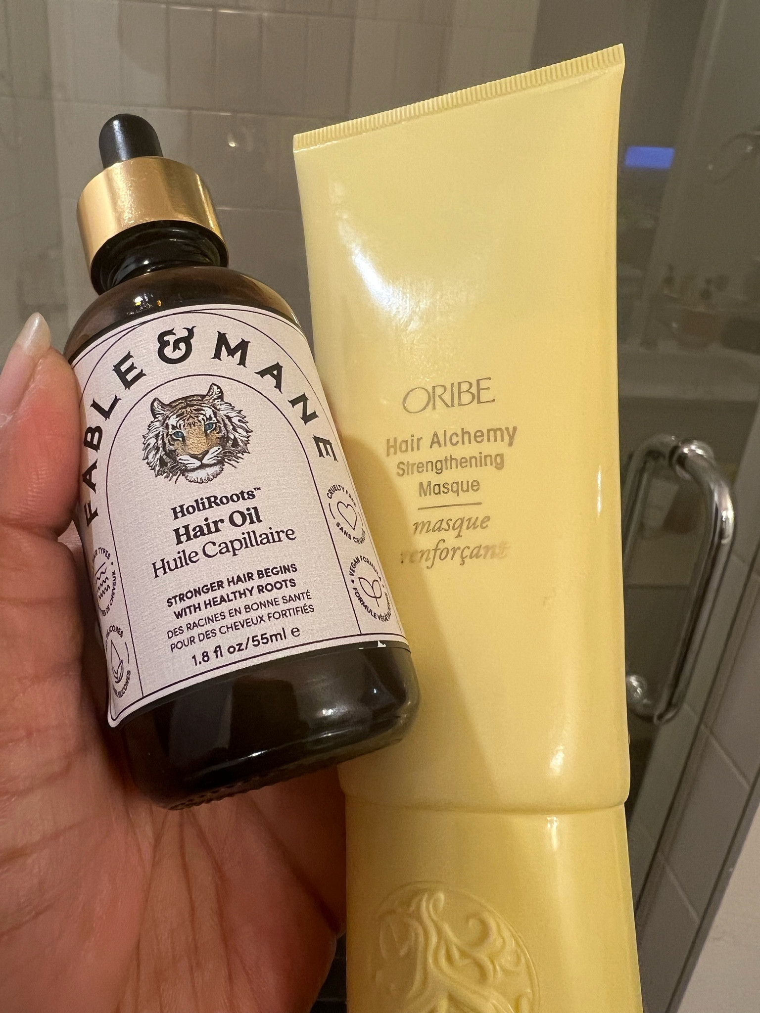 Extra dose of love for my scalp & hair on a Friday night 💆🏽‍♀️🐎🐴 

Step 1/ massage my scalp with the Fable & mane holi roots oil. Part my hair into sections and massage the oil on to my scalp slowly. I don’t rush this and try to take deep belly breaths while massaging the oil into each section of my head. I allow the oil to penetrate into my hair follicle 

Step 2/ I apply a generous amount of the oribe strengthening masque to my hair strands and evenly distribute with my fingers as the comb. Be gentle and don’t tug the hair!

Step 3/ tie into a braid or loose bun and apply a plastic bag over to cover hair and scalp. Leave on for however long you want. I left it in for 2 hours and then did a deep shampoo rinse in the shower. 

Step 4/ shampoo & condition with oribe from same strengthen collection

#LTKGiftGuide #LTKbeauty