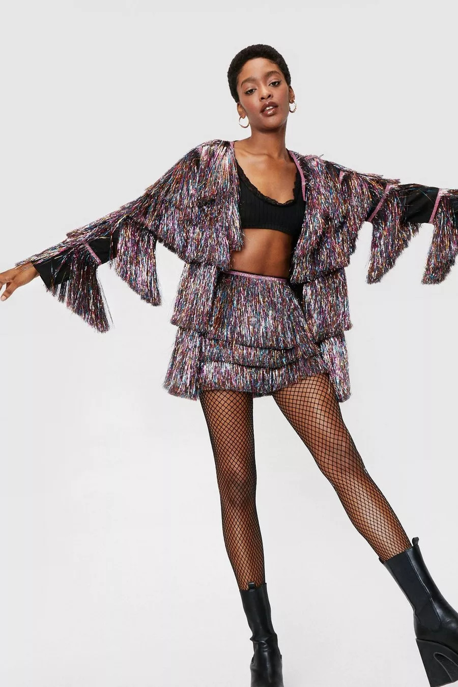 MultiColoured High Waisted Tinsel Fringe Shorts | Nasty Gal US