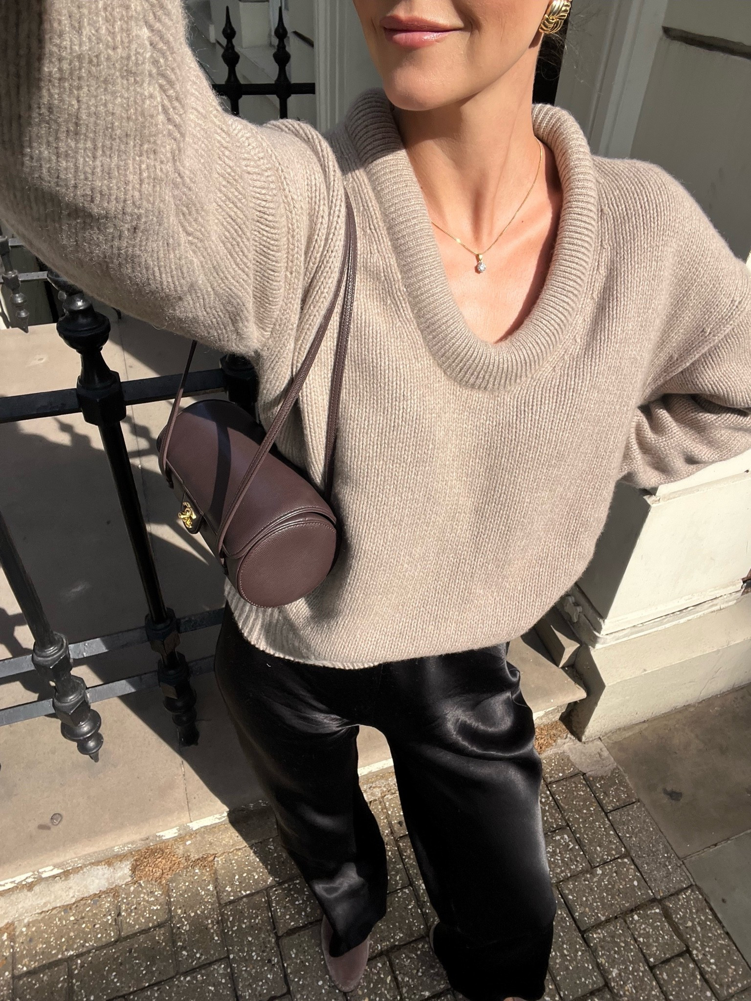 Reformation cashmere padded neckline sweater
Dishh black satin trousers

#LTKautumn #LTKeurope #LTKFashionMonth