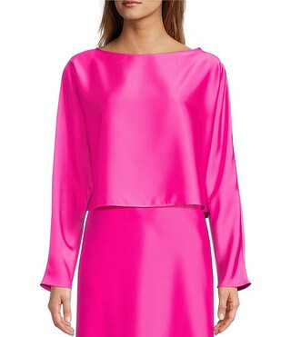 Blyss Boat Neck Long Sleeve Coordinating Satin Blouse | Dillard's
