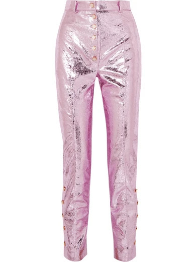 Hillier Bartley - Glam Metallic Crinkled Coated-faux Leather Straight-leg Pants - Pink | NET-A-PORTER (US)