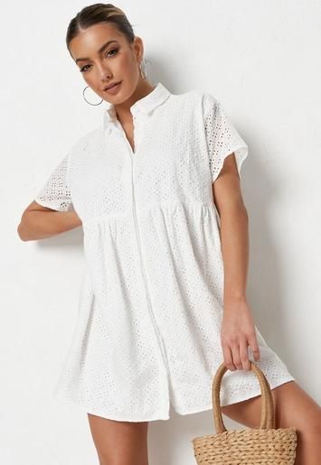 White Broderie Shirt Smock Dress | Missguided (US & CA)