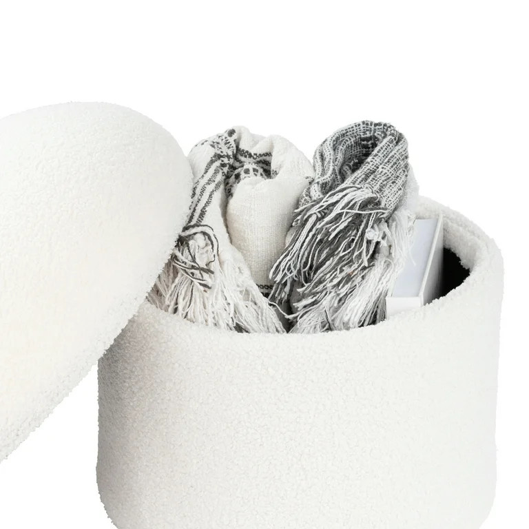 Mainstays Boucle Mushroom Upholstered Storage Ottoman, Cream | Walmart (US)