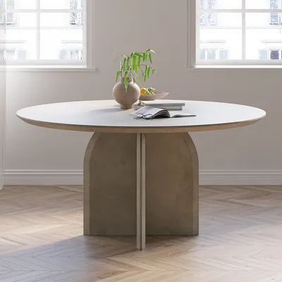 39" Modern Round Dining Table for 4 Natural Solid Wood Tabletop Pedestal Base-Homary | Homary.com