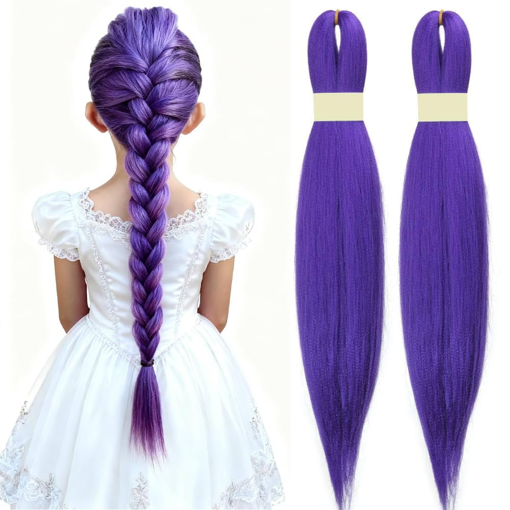 long Purple Braiding Hair Pre stretched Synthetic Hair Extensions for Braids,Yaki Texture Purple ... | Amazon (US)