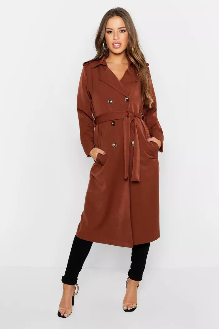 Petite Utility Button Detail Trench Coat | Boohoo.com (UK & IE)