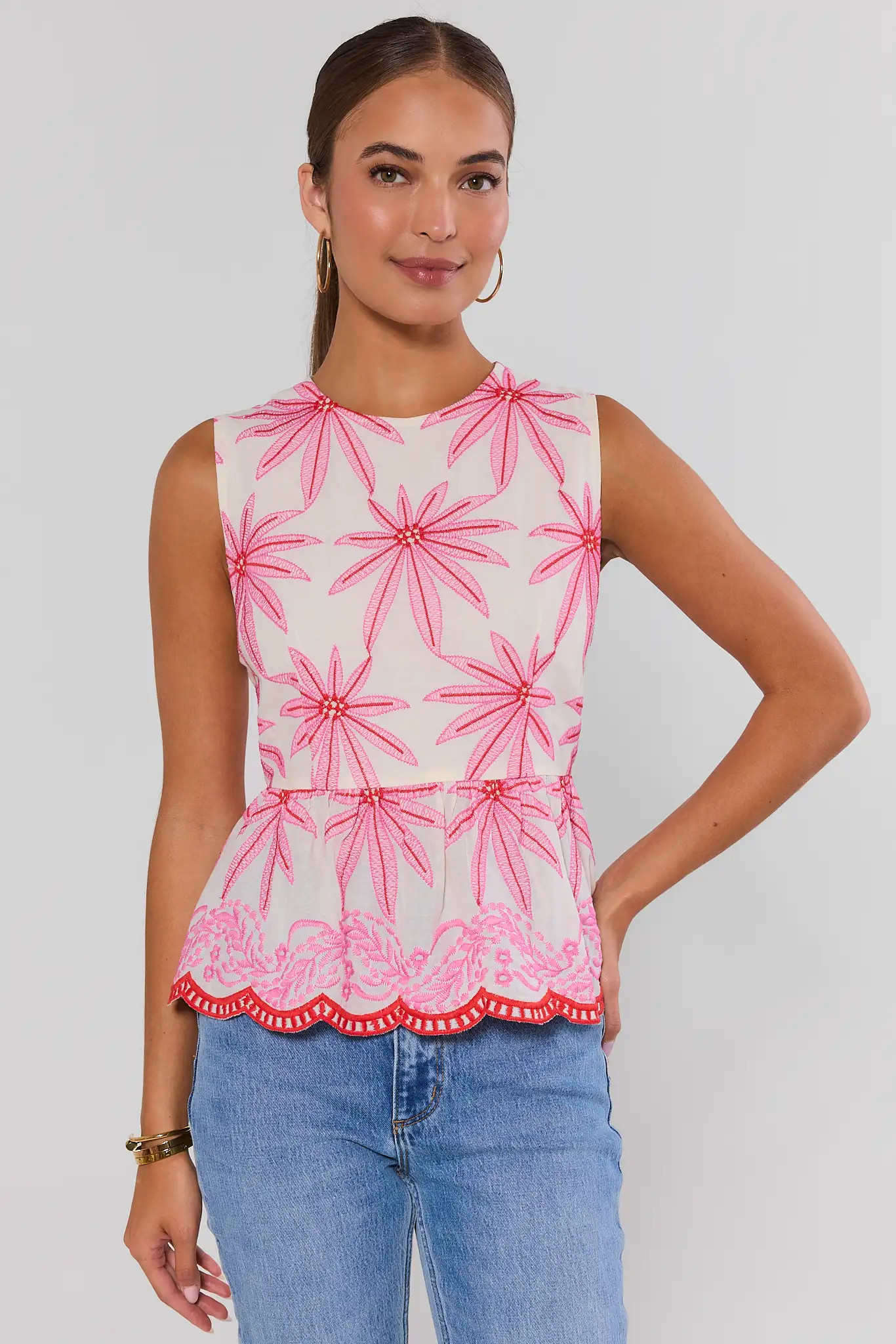 White Palm Embroidered Peplum Top | Avara