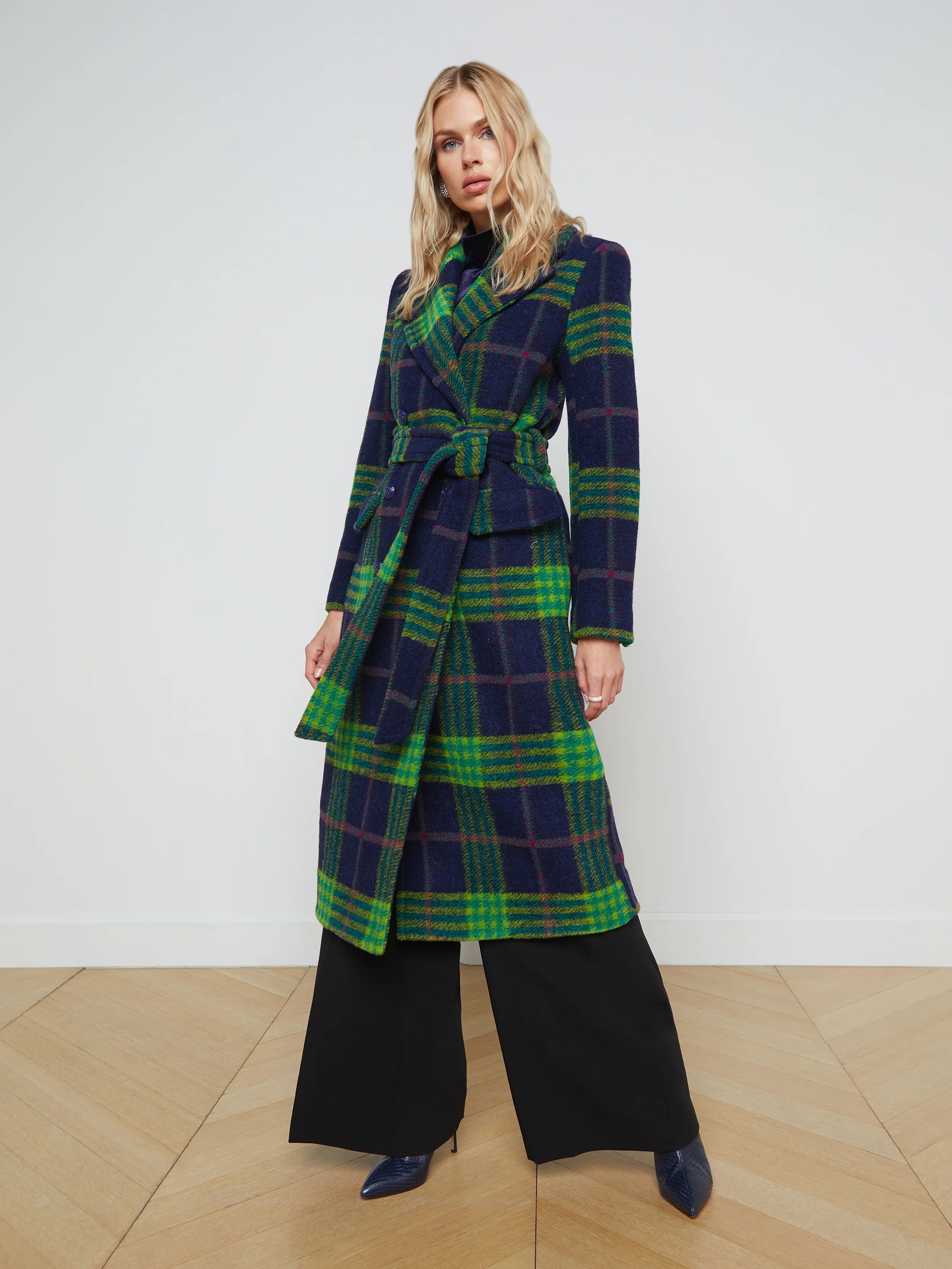 L'AGENCE Olina Coat in Midnight/Green Plaid | L'Agence