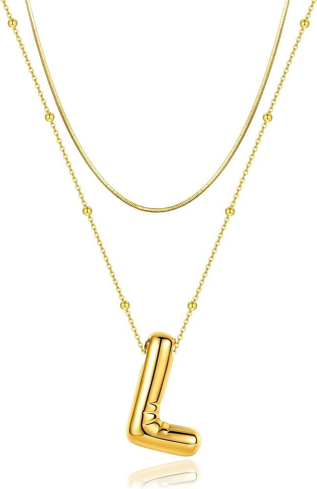 LUCA SMITH Initial Necklaces for Women Girls, Dainty Balloon Bubble Letter Necklace, Name Letter ... | Amazon (US)