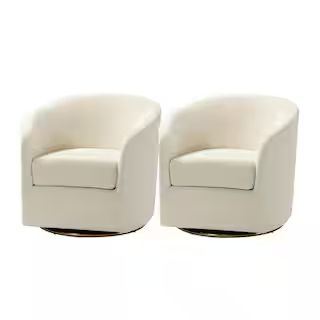 Estefan Ivory Swivel Chair with Metal Base (Set of 2) | The Home Depot