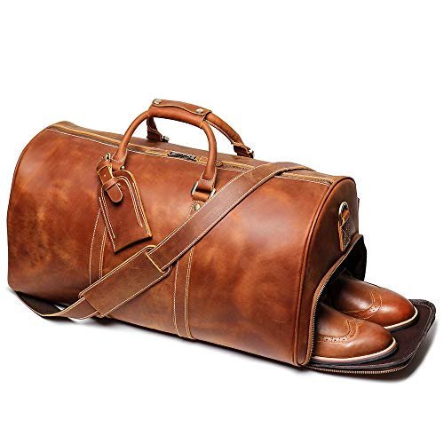 Leathfocus Leather Travel Duffel Bag, Mens Classic Gift Leather Weekend Bag Overnight Full Grain Ret | Amazon (US)
