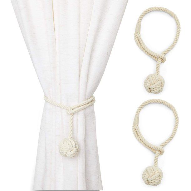 2-Pack Beige Cotton Window Curtain Tiebacks Tie Back, 20" Holdbacks Rope for Drapes | Walmart (US)