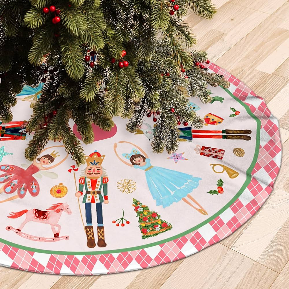 Nutcracker Tree Skirt 36 Inch, Pink Nutcracker Christmas Decor, Winter Holiday Tree Mat Decoratio... | Amazon (US)