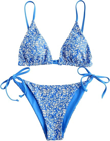 ZAFUL - Bikini triangular y floral con cordones para mujer, traje de baño de 2 piezas | Amazon (US)