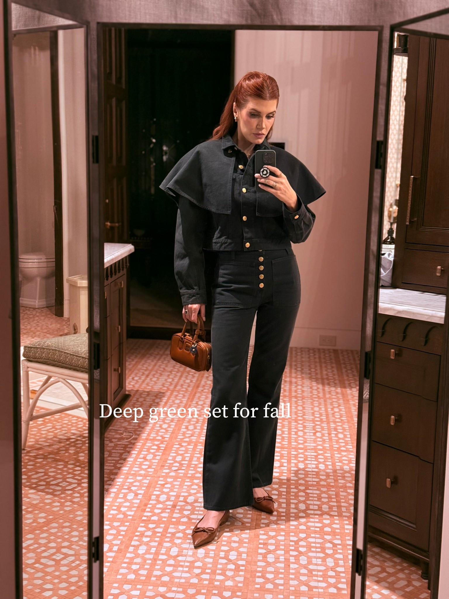 The green tho ✨😍
I considered the denim version of this set for LTK Con but ended up in denim to the Abercrombie party so I’ve had this solhouette in my mind and saved in my keynote wardrobe deck 😂😜
My friend, Tieghan, from Half Baked Harvest, is in town to see me for a fun project so I wore this to meet up with her tonight. 
Loving the color.

Pants size 27 (2 sizes up- very very short!) 
Jacket is a size S which I needed for torso length. 

This is a perfect Thanksgiving look or fall night out. It’s casual cool and you can layer it to keep you warm 👏


#LTKU #LTKTall #LTKWorkwear