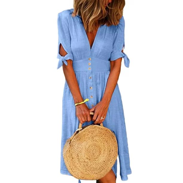 Tunic Dress for Women Short Sleeve Casual Midi Dress Summer Plain Beach Dress Party Cocktail Holi... | Walmart (US)
