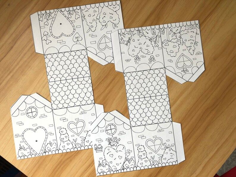 Valentines Day Paper Houses Coloring Page Craft Valentines | Etsy | Etsy (US)