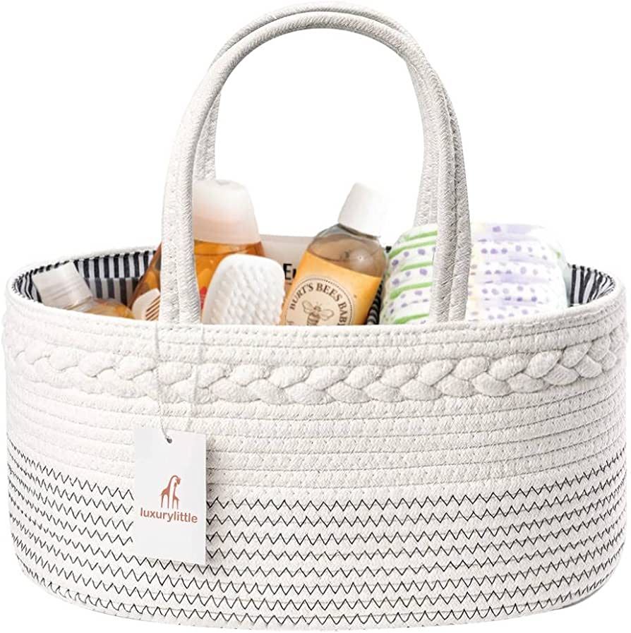 luxury little Diaper Caddy Organizer, Large Cotton Rope Nursery Basket, Changing Table Baby Diape... | Amazon (US)