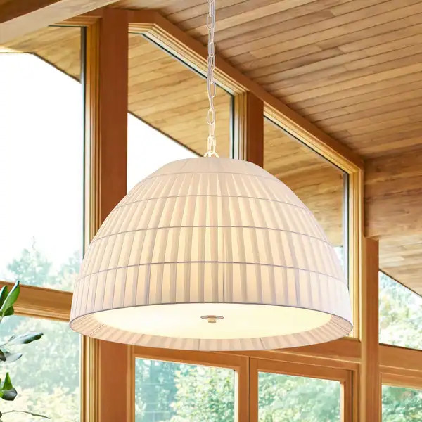 Modern White 3-Light Pendant Lighting Fixture with White Fabric Shade | Bed Bath & Beyond