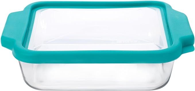 Anchor Hocking 8-inch Square Glass Baking Dish with Airtight TrueFit Lid, Teal, Set of 1 | Amazon (US)
