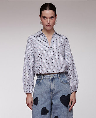 Avec Les Filles Women's Printed Long-Sleeve Cropped Shirt - Macy's | Macy's