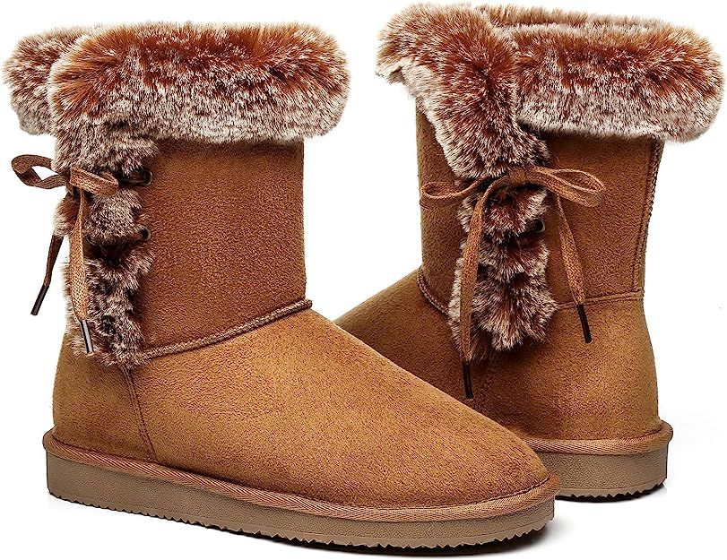 HStylish Women's Classic Mid-Calf Warm Shoes Fur Lined Winter Snow Warm Slip on Anti-Slip Boots f... | Amazon (US)