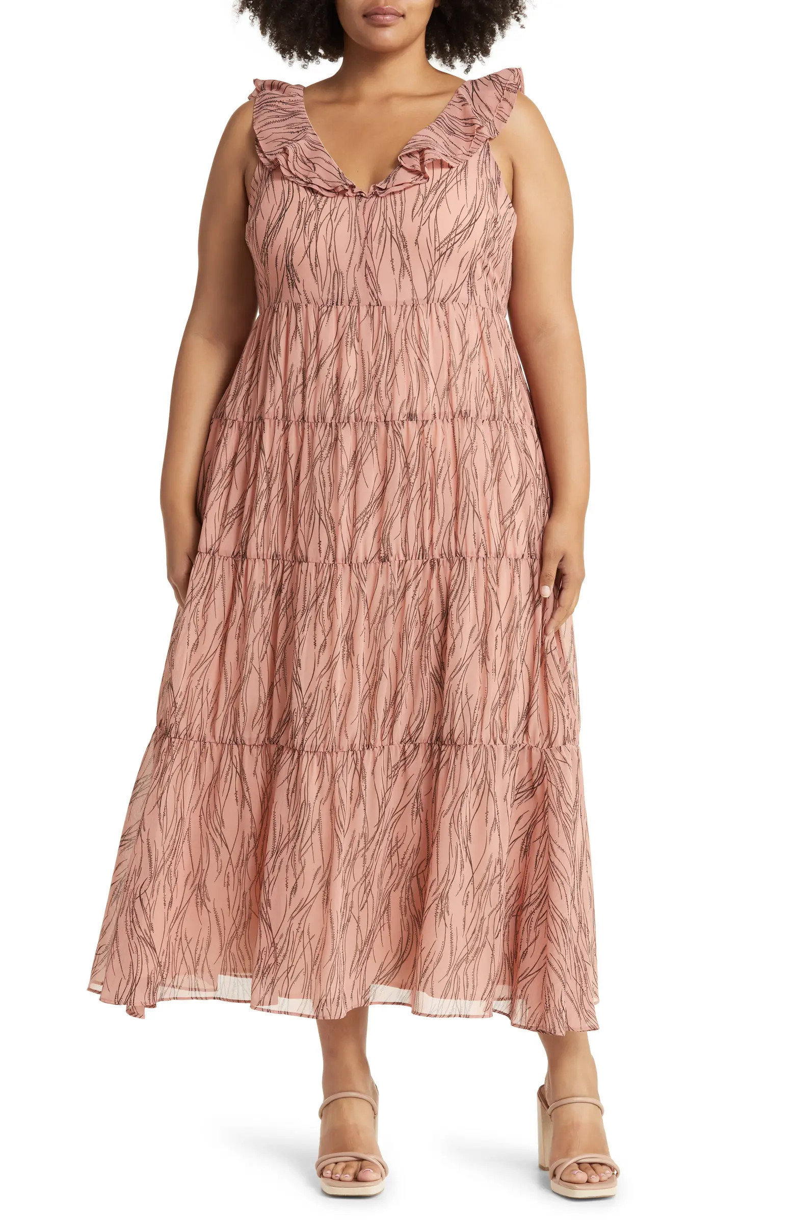 Ruffle Neck Sleeveless Chiffon Dress | Nordstrom