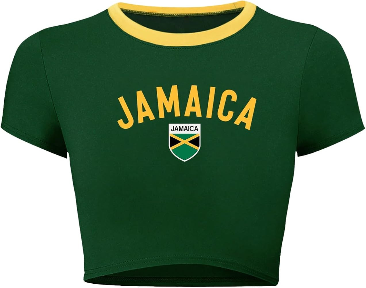 GORGLITTER Women's Brazil Crop Top Y2K Graphic Short Sleeve Crew Neck T Shirt | Amazon (US)