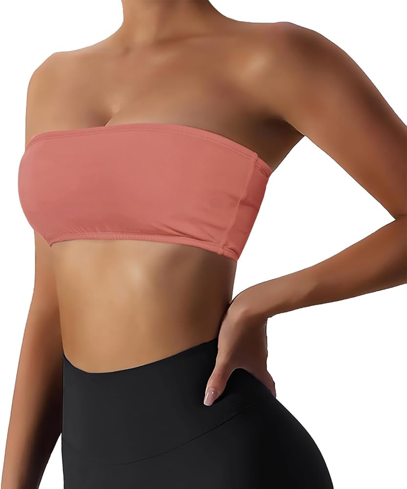 Women’s Padded Bandeau Sports Tube Top Bra Strapless Wireless Solid Seamless Yoga Workout Brale... | Amazon (US)