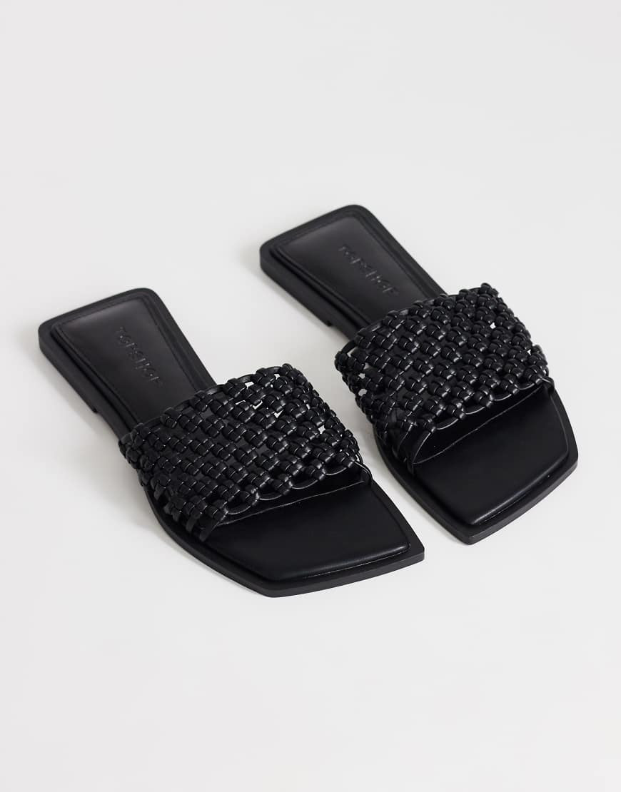 Topshop Eve woven flat sandals in black | ASOS (Global)