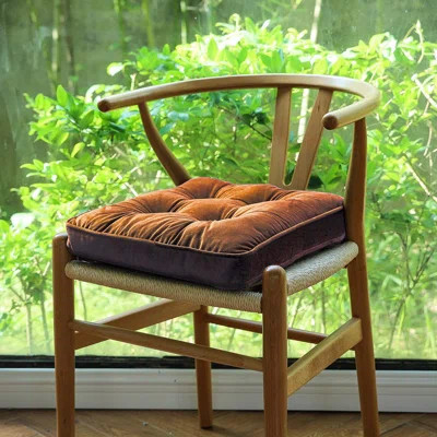 Soft Velvet Chair Pads With Ties Comfy Solid Seat Cushion For Dining Chairs, Office Chairs, Hardwood Floors (Dark Orange, 16"X16") | Wayfair North America
