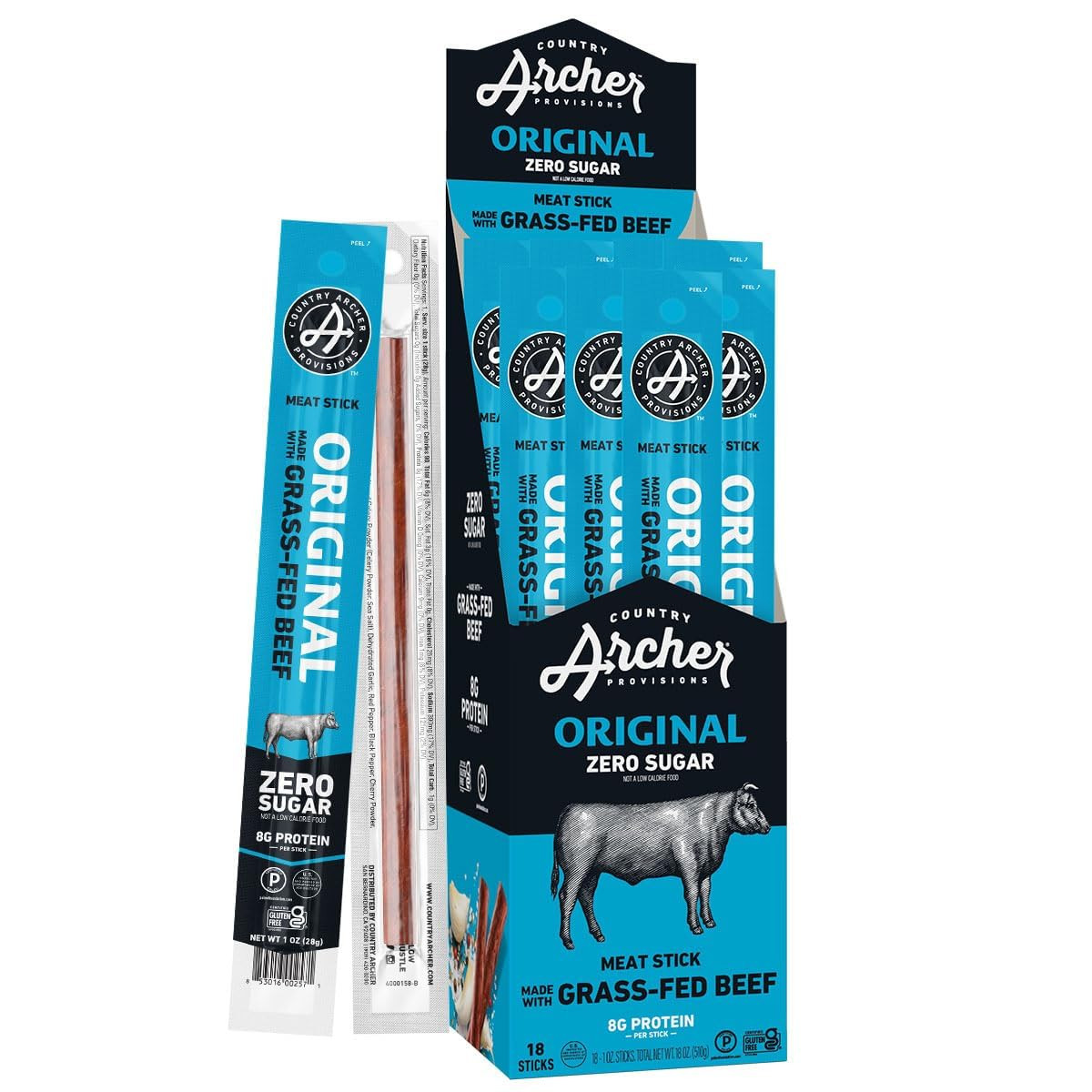 Country Archer Beef Jerky Sticks - Grass Fed Beef Sticks Individually Wrapped, Beef Sticks Bulk, ... | Amazon (US)