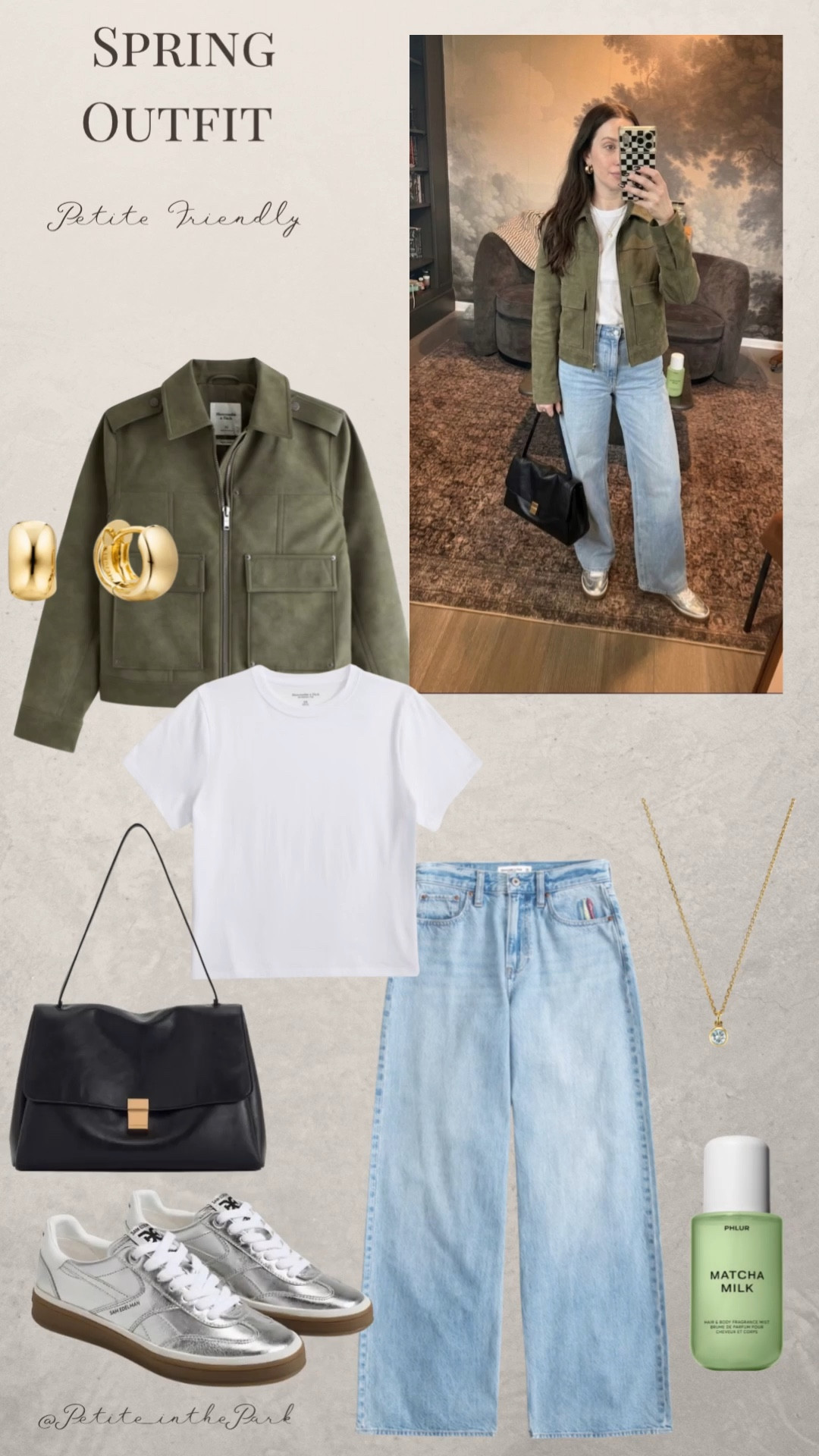 Spring petite outfit  

Spring outfit, spring trends, casual spring outfit, petite spring outfit, spring fashion, spring style, petite style, petite spring style, casual petite outfit, minimal outfit, minimal spring outfit, suede jacket, petite jacket, green jacket , white top, spring top, white tshirt, high waisted jeans, petite jeans, wide leg jeans , sneakers, silver sneakers, shoulder bag, leather bag, black bag, black purse, gold earrings, gold hoop earrings, gold necklace, minimal jewelry  #casualoutfit #petiteoutifts #springoutfits #springoutfits2026 #springtrends 


#LTKSeasonal #LTKU #LTKPetite