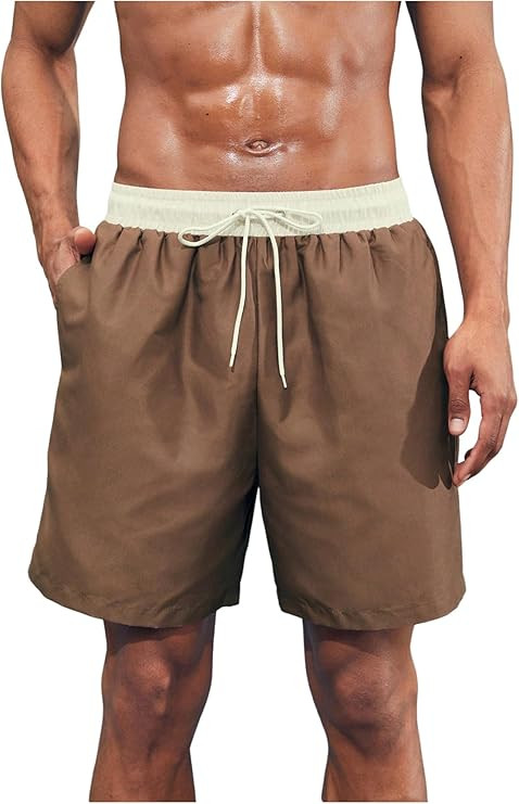 Verdusa Men's Colorblock Elastic Drawstring Waist Swim Trunks Summer Beach Board Shorts with Pock... | Amazon (US)