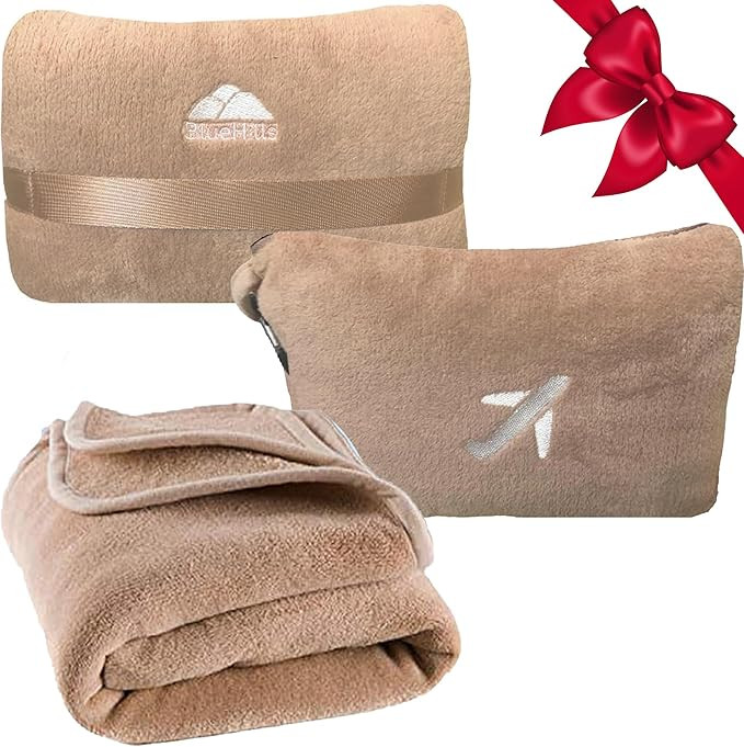 BlueHills Travel Blanket Pillow in Mini Soft Case Premium Plush Airplane Blanket Compact Luggage ... | Amazon (US)