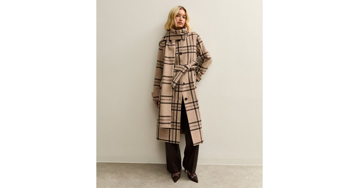 Beige Checked Collared Jacket and Matching Scarf | New Look | New Look (UK)