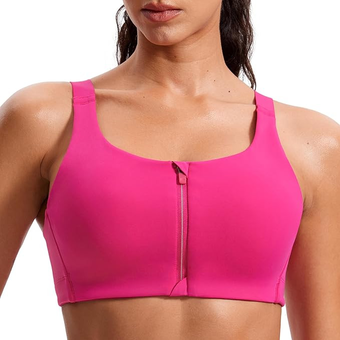 CRZ YOGA Womens Zip Front High Impact Sports Bra - Molded Cup Adjustable Convertible Straps Wirel... | Amazon (US)