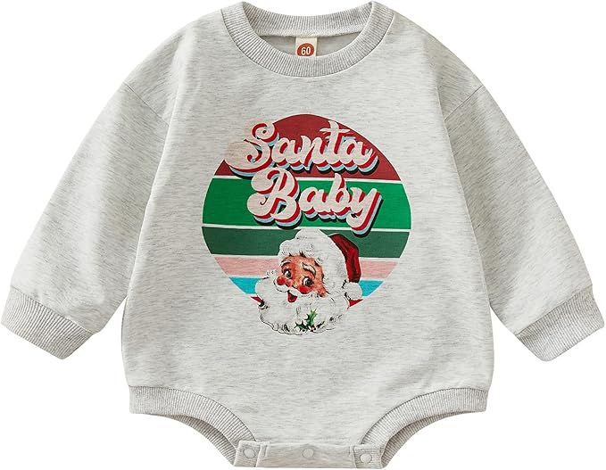Karuedoo Christmas Baby Boy Girl Clothes Santa Claus Romper Sweatshirt Onesie Crewneck Oversized ... | Amazon (US)