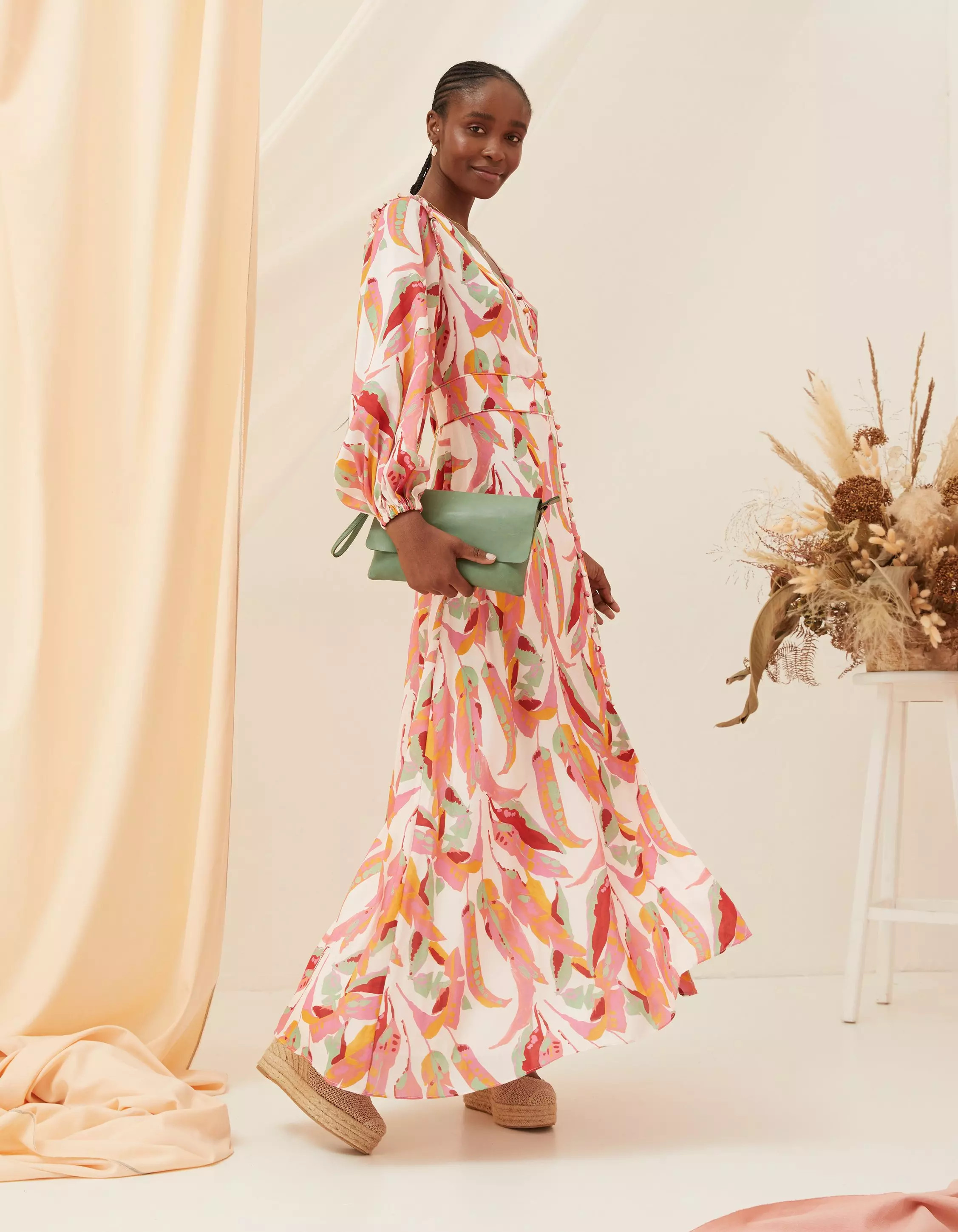 Peony Painted Leaves Maxi Dress | Fat Face (UK&IE)