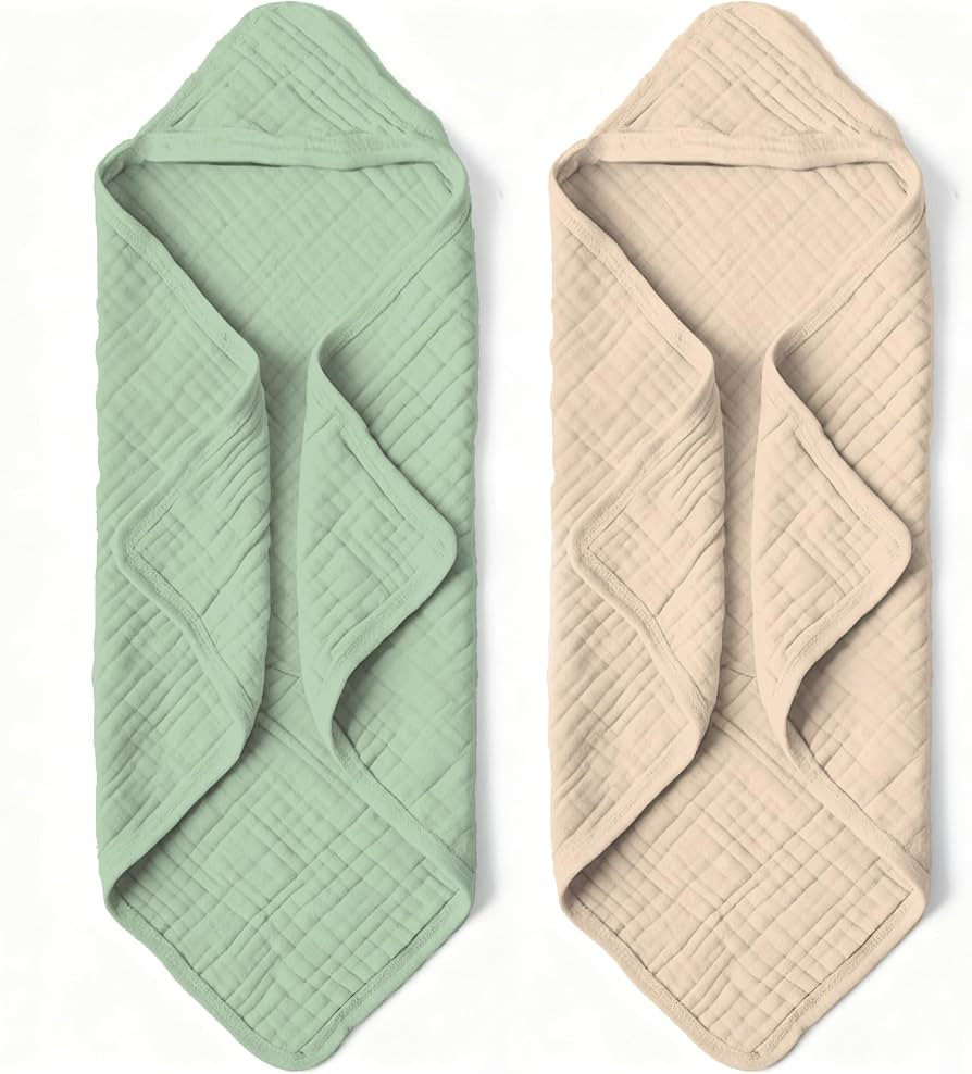 Organic Muslin Hooded Baby Bath Towels - 2 Pack 100% Organic Cotton Towel for Babies, Infants, To... | Amazon (US)