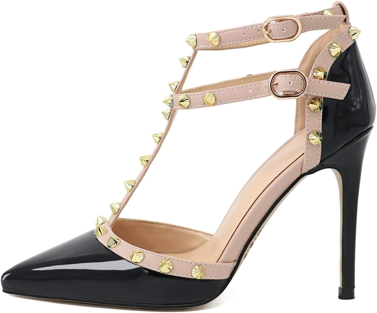 HECATER Studded Heels for Women Ankle Strap Dress Pumps | Amazon (US)