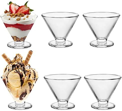Cezoyx 6 Pack Glass Dessert Bowls, 5.6 Oz Clear Footed Dessert Cups Glass Ice Cream Bowl for Sundae, | Amazon (US)