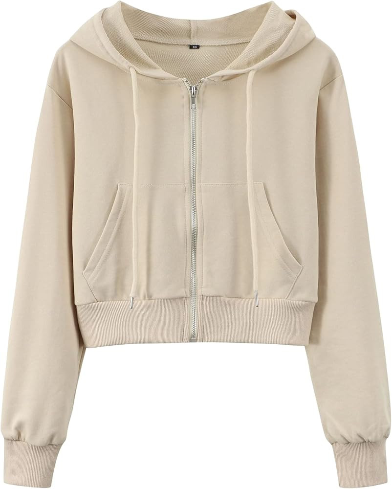 Yimoon Zip Up Hoodie Women Cropped Casual Sweatshirts Workout Long Sleeve Drawstring Hooded Jacke... | Amazon (US)
