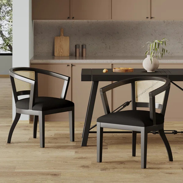 Marilynn Velvet, Rubberwood, And Cane Dining Chairs (Set Of 2) | Wayfair Professional