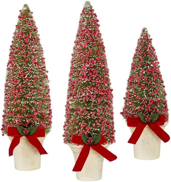 RAZ Imports 2021 Peppermint Parlor 16-inch Bottle Brush Tree with Red Berries, Set of 3 | Amazon (US)