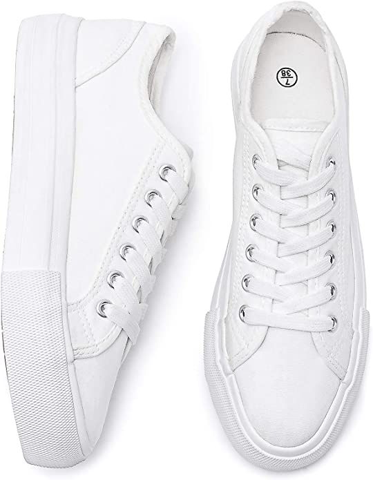 Women's Platform White Sneakers Low Top Canvas Sneakers Lace-up Shoes Fashion Classic Casual Snea... | Amazon (US)